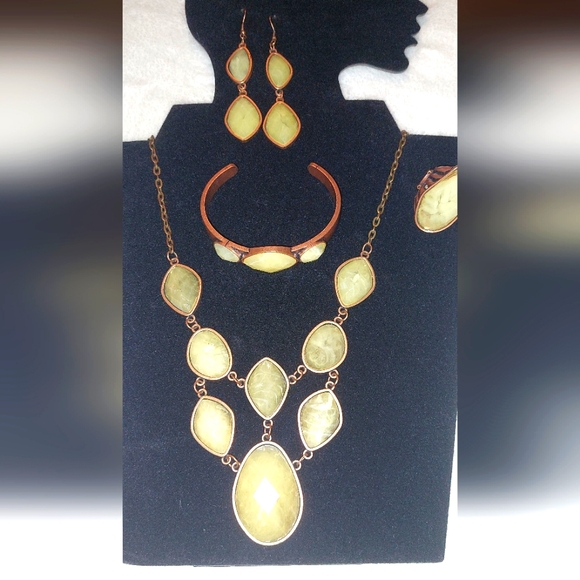 paparazzi Jewelry - 4pc Yellow Green Bronze Stone Jewelry Set Nwot